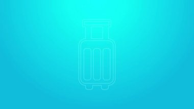 Seyahat simgesi için pembe bavul mavi arkaplanda izole edildi. Seyahat bagaj tabelası. Seyahat bagaj ikonu. 4K Video hareketli grafik canlandırması