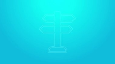 Pembe çizgi trafik levhası. Mavi arkaplanda işaretleme simgesi izole edildi. İşaretçi sembolü. İzole sokak bilgi levhası. Yön tabelası. 4K Video hareketli grafik canlandırması