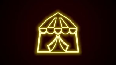 Parlayan neon hattı sirk simgesi siyah arkaplanda izole edildi. Karnaval kamp çadırı. Eğlence parkı. 4K Video hareketli grafik canlandırması
