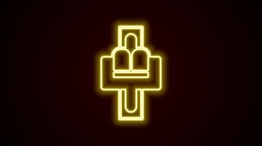 Parlayan neon hattı çekim atlıkarınca simgesi siyah arkaplanda izole edildi. Eğlence parkı. Çocuklar için eğlence parkı, eğlence parkı. 4K Video hareketli grafik canlandırması