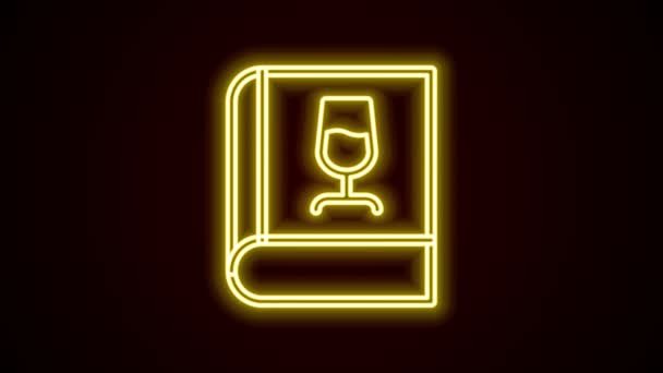 Świecąca neonowa linia Książka o ikonie wina izolowane na czarnym tle. Ikona kieliszka wina. Szklanka wina. 4K Animacja graficzna ruchu wideo — Wideo stockowe