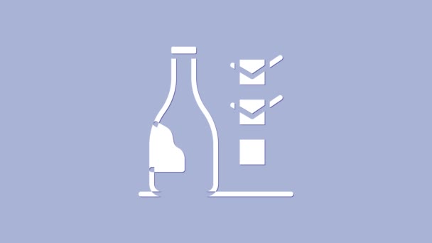 Botella blanca de vino icono aislado sobre fondo púrpura. Animación gráfica de vídeo 4K — Vídeos de Stock