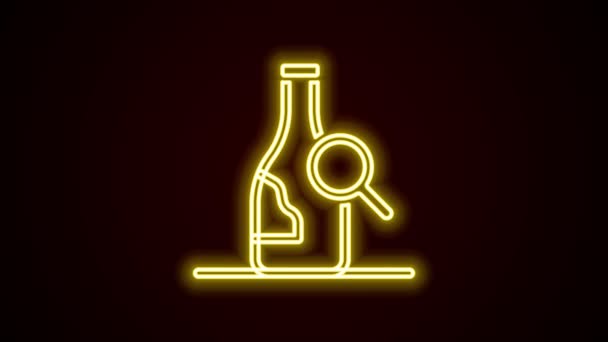 Gloeiende neon lijn Fles van wijn pictogram geïsoleerd op zwarte achtergrond. Details over wijn. 4K Video motion grafische animatie — Stockvideo