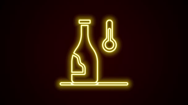 Linha de néon brilhante Ícone de temperatura do vinho isolado no fundo preto. Animação gráfica em movimento de vídeo 4K — Vídeo de Stock