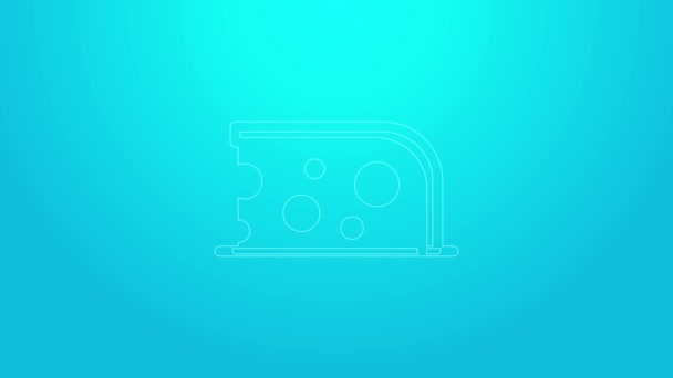 Línea rosa Icono de queso aislado sobre fondo azul. Animación gráfica de vídeo 4K — Vídeos de Stock