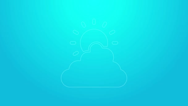 Pink line Sun and cloud weather icon isolated on blue background. 4K Video motion graphic animation — Stock Video