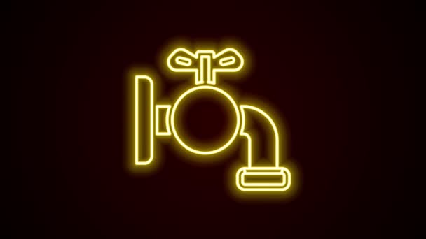 Ligne lumineuse au néon Appuyez sur une icône du canon isolée sur fond noir. Animation graphique de mouvement vidéo 4K — Video