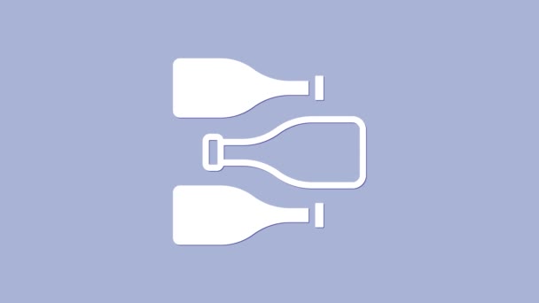 Botellas blancas de vino icono aislado sobre fondo púrpura. Animación gráfica de vídeo 4K — Vídeo de stock
