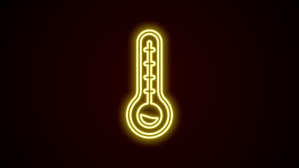 Leuchtendes Neon-Line-Meteorologie-Thermometer, das Hitze und Kälte misst, isoliert auf schwarzem Hintergrund. Thermometer, die heißes oder kaltes Wetter anzeigen. 4K Video Motion Grafik Animation — Stockvideo