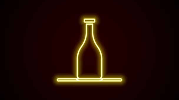 Ligne lumineuse néon Bouteille d'icône du vin isolée sur fond noir. Animation graphique de mouvement vidéo 4K — Video
