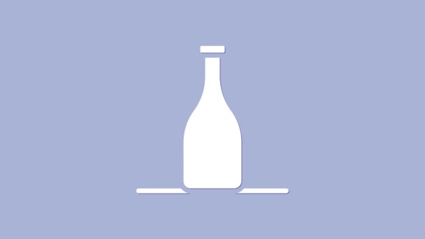 紫色の背景に白ワインのアイコンのボトル。4Kビデオモーショングラフィックアニメーション — ストック動画
