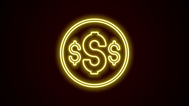Zářící neonová čára Ikona symbolu dolaru izolovaná na černém pozadí. Hotovost a peníze, bohatství, platební symbol. Hazard v kasinu. Grafická animace pohybu videa 4K — Stock video