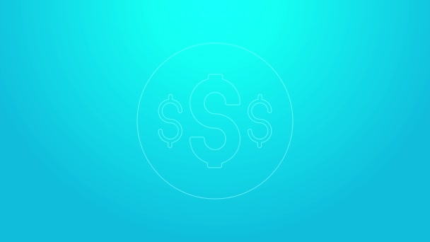 Růžová čára Dolar symbol ikona izolované na modrém pozadí. Hotovost a peníze, bohatství, platební symbol. Hazard v kasinu. Grafická animace pohybu videa 4K — Stock video