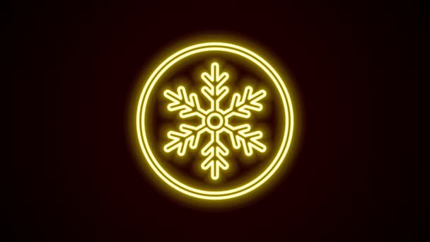 Leuchtende Leuchtschrift Schneeflocke Symbol isoliert auf schwarzem Hintergrund. Frohe Weihnachten und ein gutes neues Jahr. 4K Video Motion Grafik Animation — Stockvideo