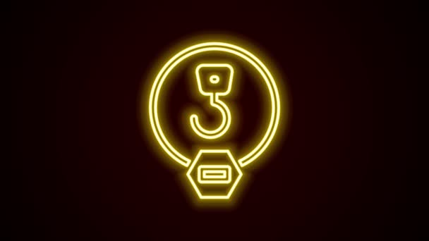 Glowing neon line Industrial hook icon isolated on black background. Crane hook icon. 4K Video motion graphic animation — Stock Video