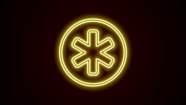 Zářící neonová čára Lékařský symbol Emergency - Star of Life ikona izolované na černém pozadí. Grafická animace pohybu videa 4K — Stock video