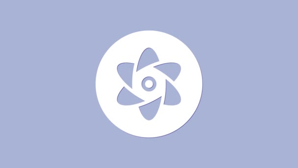 Fehér kémcső és lombik kémiai laboratóriumi vizsgálati ikon izolált lila alapon. Laboratóriumi üvegáru jel. 4K Videó mozgás grafikus animáció — Stock videók