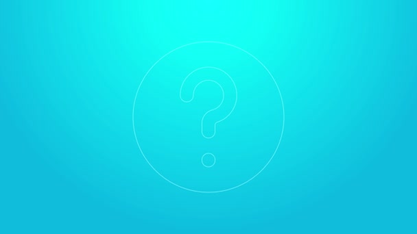 Pink line Unknown search icon isolated on blue background. Magnifying glass and question mark. 4K Video motion graphic animation — Stock Video