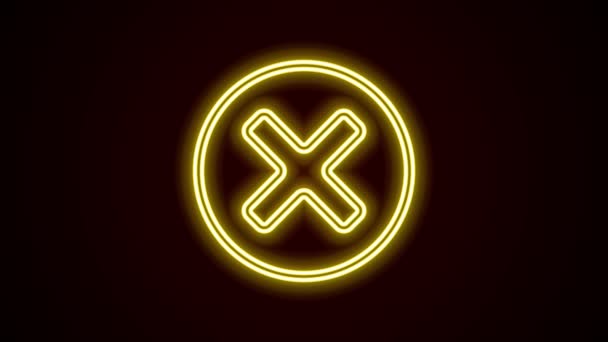 Glowing neon line X Mark, Cross in circle icon isolated on black background. Periksa ikon tanda silang. Animasi grafis gerak Video 4K — Stok Video