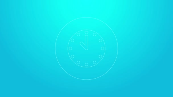 Linea rosa icona dell'orologio isolato su sfondo blu. Simbolo temporale. Animazione grafica 4K Video motion — Video Stock