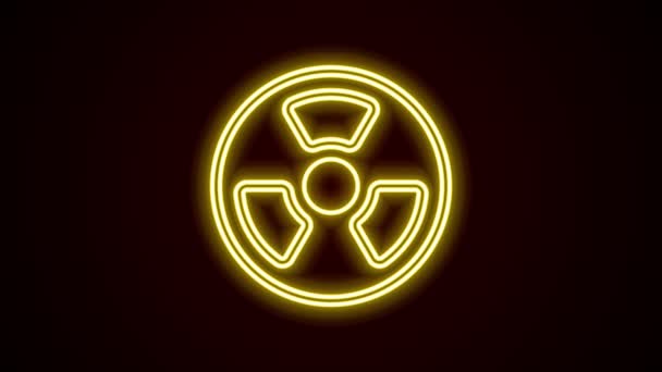 Glowing neon line Radioactive icon isolated on black background. Radioactive toxic symbol. Radiation Hazard sign. 4K Video motion graphic animation — Stock Video