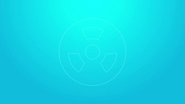 Pink line Radioactive icon isolated on blue background. Radioactive toxic symbol. Radiation Hazard sign. 4K Video motion graphic animation — Stock Video