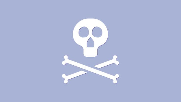 White Bones and skull as a sign of toxicity warning icon isolated on purple background. 4K Video motion graphic animation — Stock Video