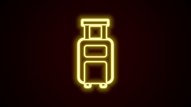Leuchtender Neon-Line-Koffer für Reisesymbol isoliert auf schwarzem Hintergrund. Reisegepäckzeichen. Reisegepäcksymbol. 4K Video Motion Grafik Animation — Stockvideo