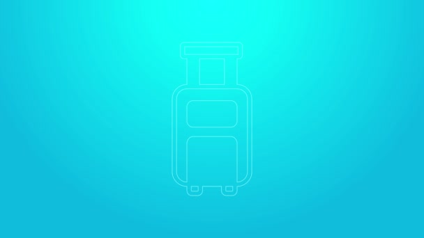 Ligne rose Valise pour icône de voyage isolée sur fond bleu. Panneau des bagages de voyage. Icône bagages de voyage. Animation graphique de mouvement vidéo 4K — Video