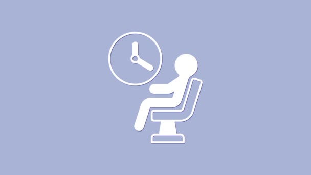 White Human attesa in aeroporto icona terminale isolato su sfondo viola. Animazione grafica 4K Video motion — Video Stock
