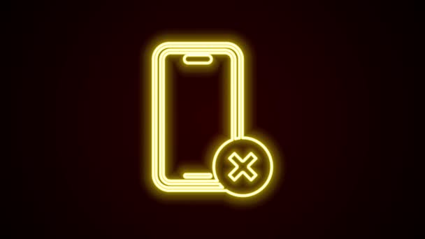 Linea neon luminosa Nessuna icona del telefono cellulare isolata su sfondo nero. Non parlare e chiamare il cartello. Proibizione cellulare. Animazione grafica 4K Video motion — Video Stock