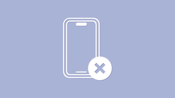 Blanco No hay icono del teléfono celular aislado sobre fondo púrpura. No hables ni llames a nadie. Prohibición celular. Animación gráfica de vídeo 4K — Vídeos de Stock