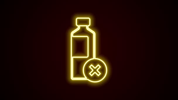 Świecąca linia neonów Brak ikony butelki wody izolowane na czarnym tle. Żadnej plastikowej butelki. Znak zakazu butelki wody. 4K Animacja graficzna ruchu wideo — Wideo stockowe