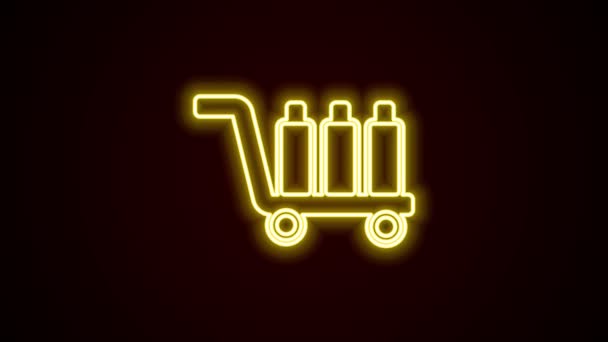 Glödande neon line Vagn resväska ikon isolerad på svart bakgrund. Resegodsskylt. Resebagage ikon. 4K Video motion grafisk animation — Stockvideo