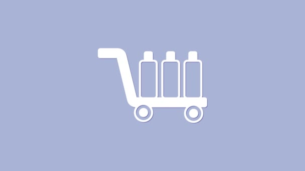 Witte Trolley koffer pictogram geïsoleerd op paarse achtergrond. Reisbagagebord. Reisbagage icoon. 4K Video motion grafische animatie — Stockvideo