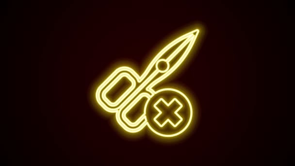 Świecąca neonowa linia Brak ikony nożyczek na czarnym tle. 4K Animacja graficzna ruchu wideo — Wideo stockowe
