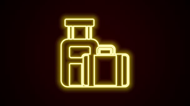 Ragyogó neon vonal Bőrönd utazási ikon elszigetelt fekete háttér. Utazó csomagjelzés. Útipoggyász ikon. 4K Videó mozgás grafikus animáció — Stock videók