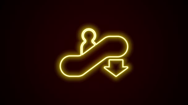 Leuchtende Neon Line Rolltreppe unten Symbol isoliert auf schwarzem Hintergrund. 4K Video Motion Grafik Animation — Stockvideo