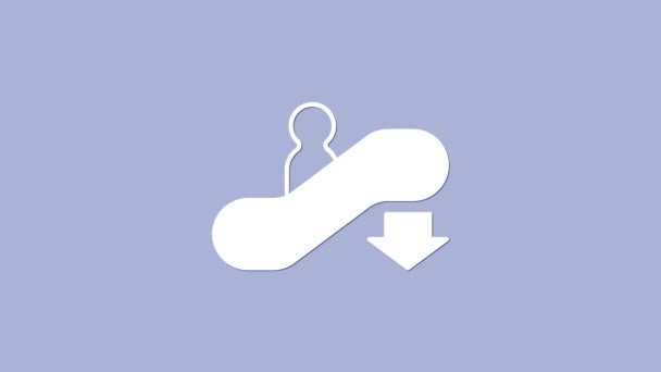 Bílý eskalátor dolů ikona izolované na fialovém pozadí. Grafická animace pohybu videa 4K — Stock video