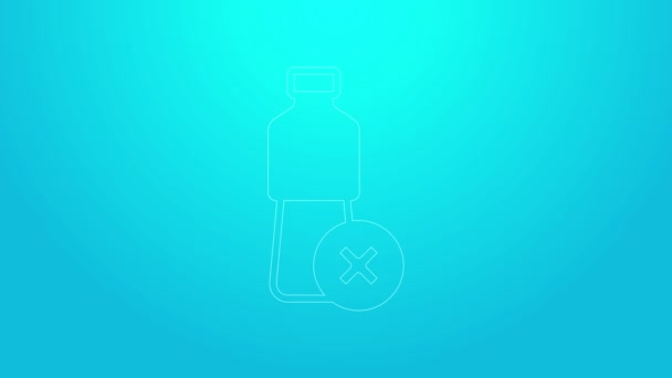 Розовая линия No water bottle icon isolated on blue background. Никакой пластиковой бутылки. Знак запрета бутылки воды. Видеографическая анимация 4K — стоковое видео