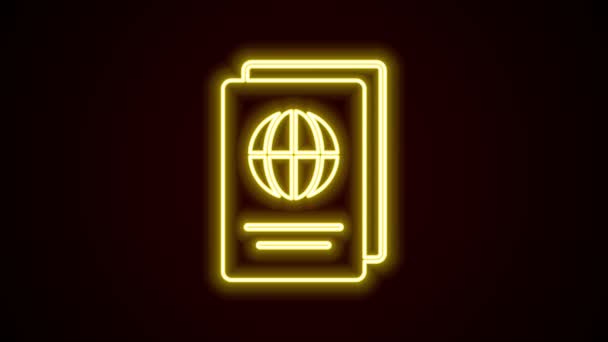 Passeport fluo lumineux avec icône de données biométriques isolée sur fond noir. Document d'identité. Animation graphique de mouvement vidéo 4K — Video