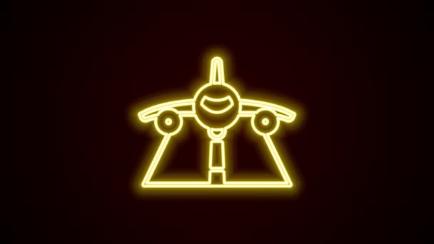Glowing neon line Plane icon isolated on black background. Flying airplane icon. Airliner sign. 4K Video motion graphic animation — Stock Video