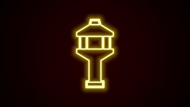 Glödande neon line Flygplats kontroll torn ikon isolerad på svart bakgrund. 4K Video motion grafisk animation — Stockvideo