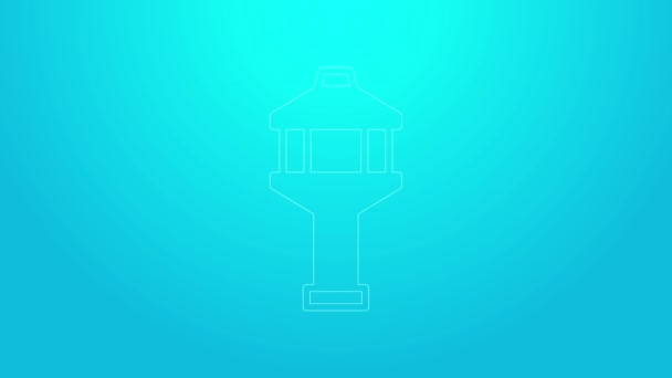 Pink line Airport control tower icon isolated on blue background. 4K Video motion graphic animation — Stock Video