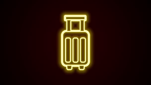 Glowing neon line Suitcase for travel icon isolated on black background. Traveling baggage sign. Travel luggage icon. 4K Video motion graphic animation — Stock Video