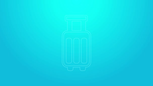 Ligne rose Valise pour icône de voyage isolée sur fond bleu. Panneau des bagages de voyage. Icône bagages de voyage. Animation graphique de mouvement vidéo 4K — Video