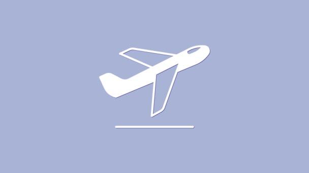 White Plane takeoff icon isolated on purple background. Airplane transport symbol. 4K Video motion graphic animation — Stock Video