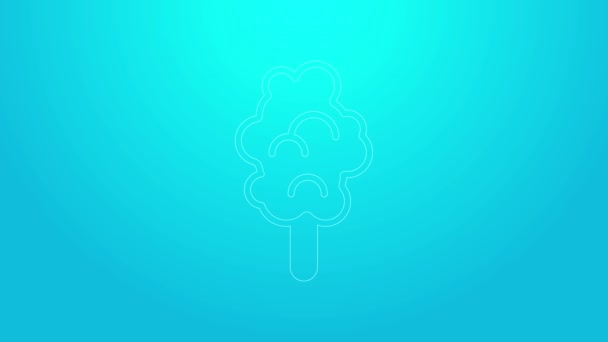 Pink line Cotton candy icon isolated on blue background. 4K Video motion graphic animation — Stock Video