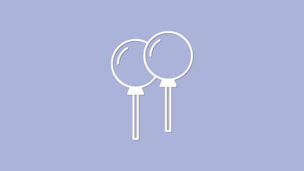 Globos blancos con icono de cinta aislado sobre fondo púrpura. Animación gráfica de vídeo 4K — Vídeo de stock