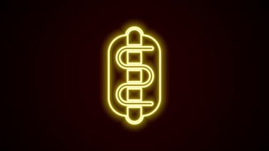 Parlayan neon hattı Hotdog sandviç ikonu siyah arkaplanda izole edildi. Sosis ikonu. Fast food burcu. 4K Video hareketli grafik canlandırması